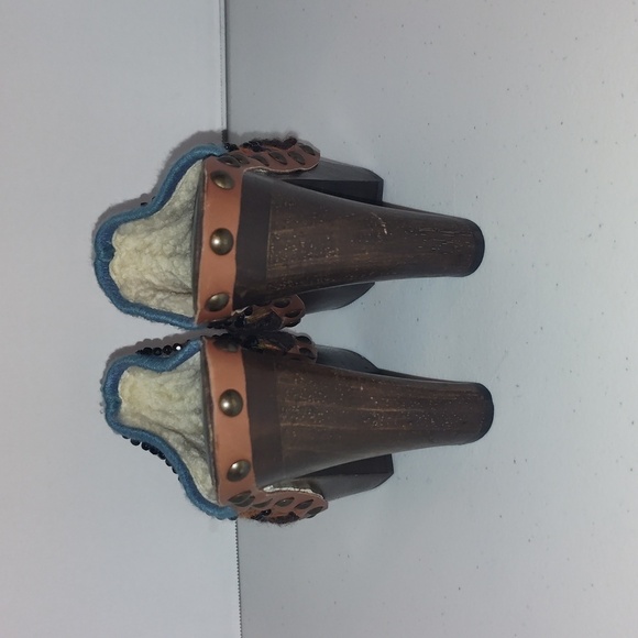 Miu miu STUDDED PLATFORM CLOGS block heel with shearling on inside size 36.5 6-7 - Picture 3 of 12